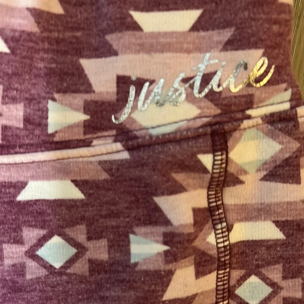 Justice Pink and White Aztec Geometric Leggings Fleece Lined
